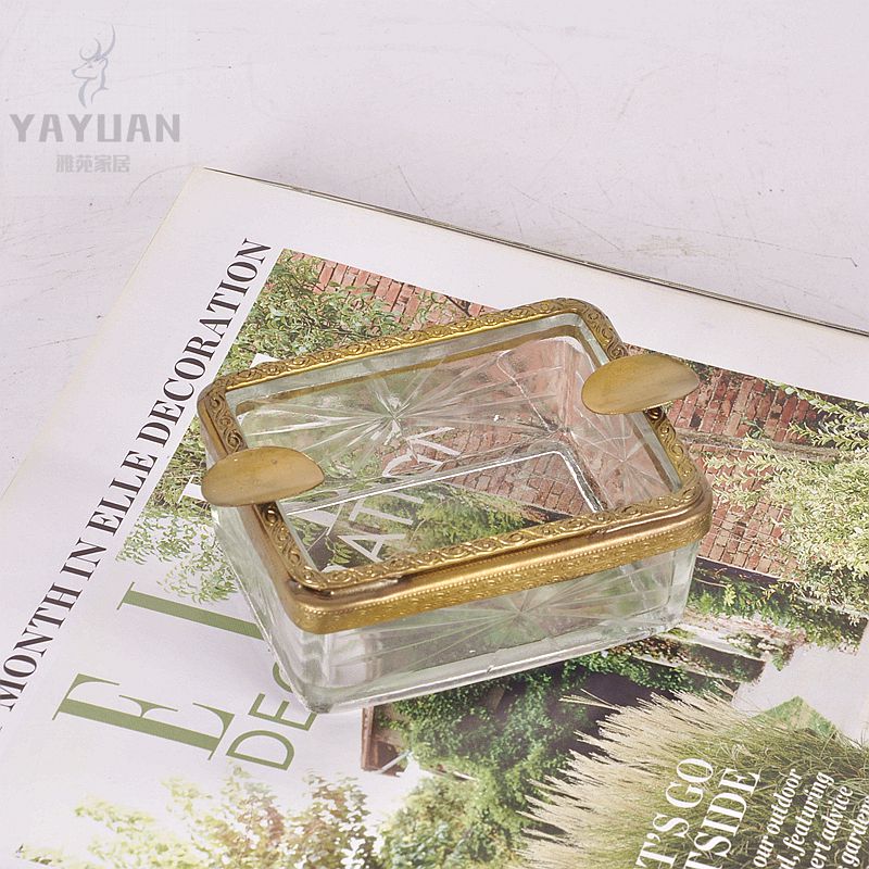 印度进口黄铜玻璃手工复古欧式烟灰缸烟缸北欧做旧桌面奢华摆件品