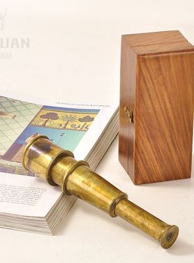 欧洲进口复古做旧大航海时代黄铜纯铜单筒伸缩望远镜书房摆件礼品