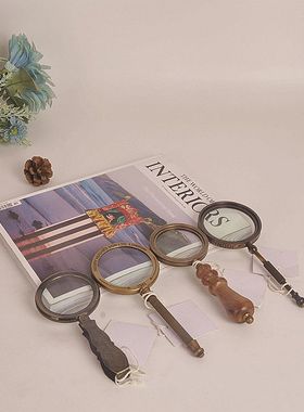 印度进口黄铜木柄手持放大镜10倍高清复古样板间装饰摆件老人礼品