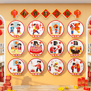 幼儿园新年环创主题墙成品习俗传统文化墙贴元旦教室布置墙面装饰