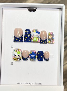 欧美鸭嘴穿戴甲纯手作紫色浪漫法式手绘美甲跨境甲片