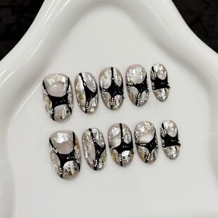 ins银河有迹手绘肌理爆闪猫眼小众甜酷辣妹银色裂纹显白穿戴甲