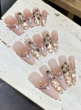 【浮世绘】纯手工穿戴甲轻奢爆闪腮红猫眼水波纹雕花爆款穿戴甲