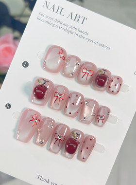 平安果纯手工穿戴甲AB红色立体苹果手绘捏捏可爱爆闪猫眼圣诞美甲