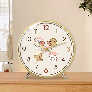 线条小狗可爱彩色钟表摆件座钟家用客厅餐厅现代简约儿童卡通静音