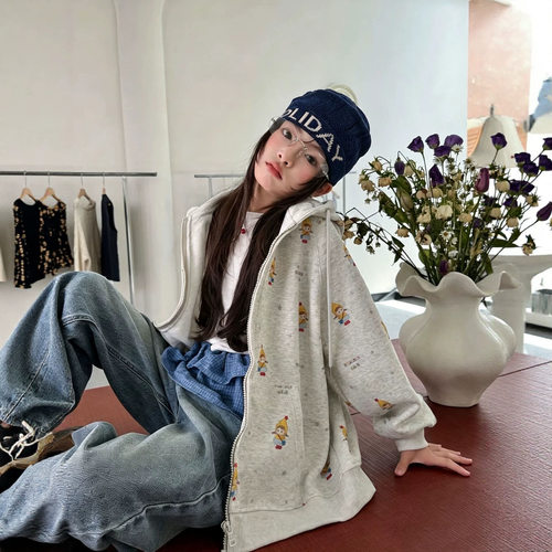 波拉bora女童连帽卫衣外套百搭春秋款韩系拉链上衣大儿童休闲衣服
