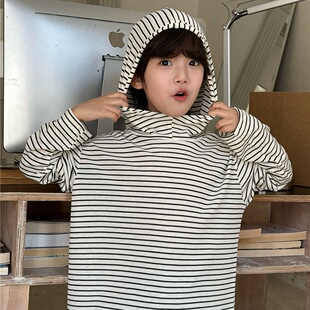 店儿童装春款儿童打底连帽衣 薄款全棉弹力男女童基础打底衫洋气