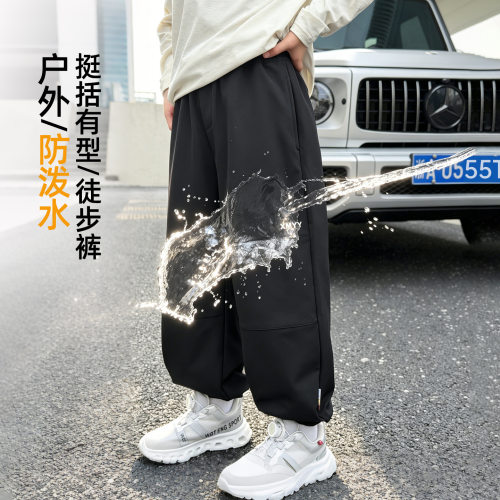 波拉bora男童浅秋纯色休闲裤秋季中大童韩版百搭字母卫裤