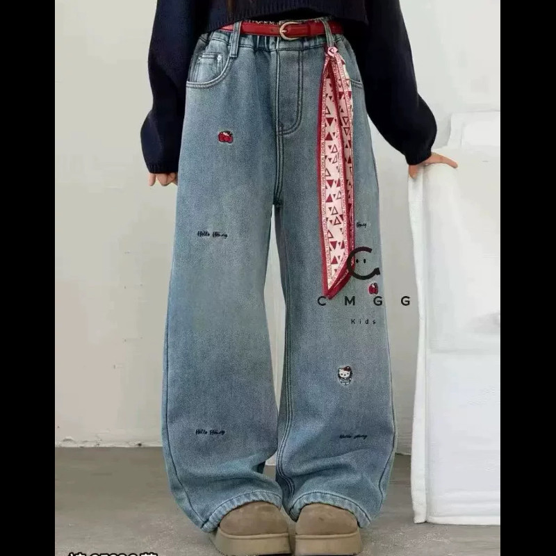 实体店儿童装中大女童女孩波拉亲子装秋冬裤子刺绣加绒直筒牛仔裤,童装/婴儿装/亲子装,裤子,淘宝优惠券,粉丝福利购,淘宝优惠卷