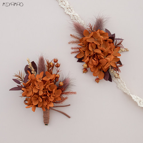 橘色小众婚礼结婚胸花永生花襟花