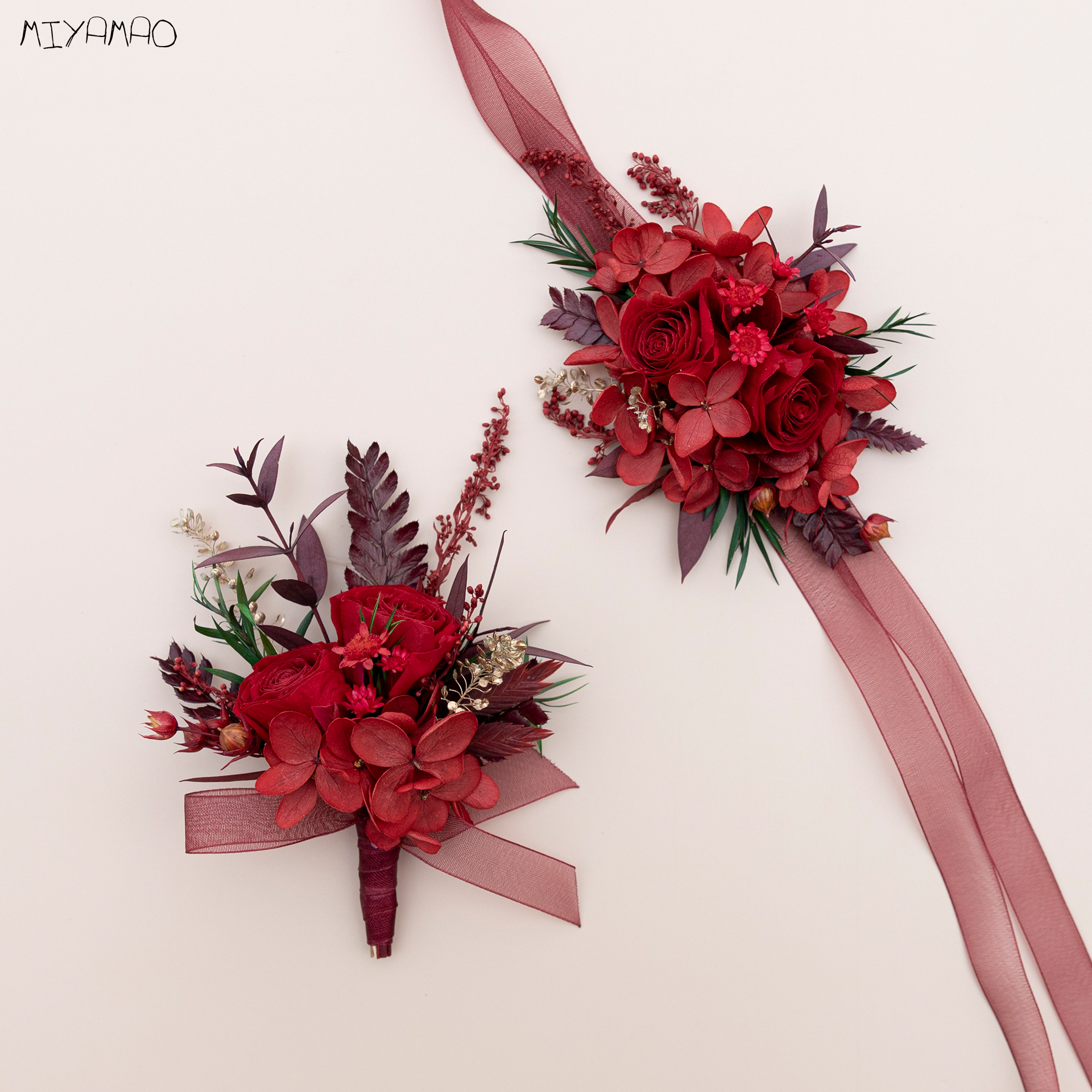 红色婚礼新郎新娘胸花父母亲襟花