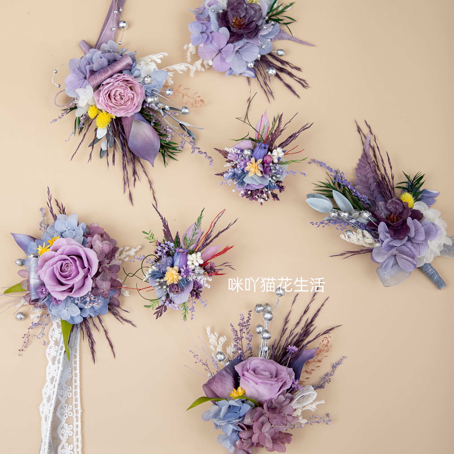 莫奈花园紫高级感胸花永生花戒指