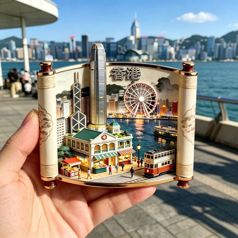 香港冰箱维多利亚港金属地标建筑夜景浮雕旅游文创城市伴手纪念品