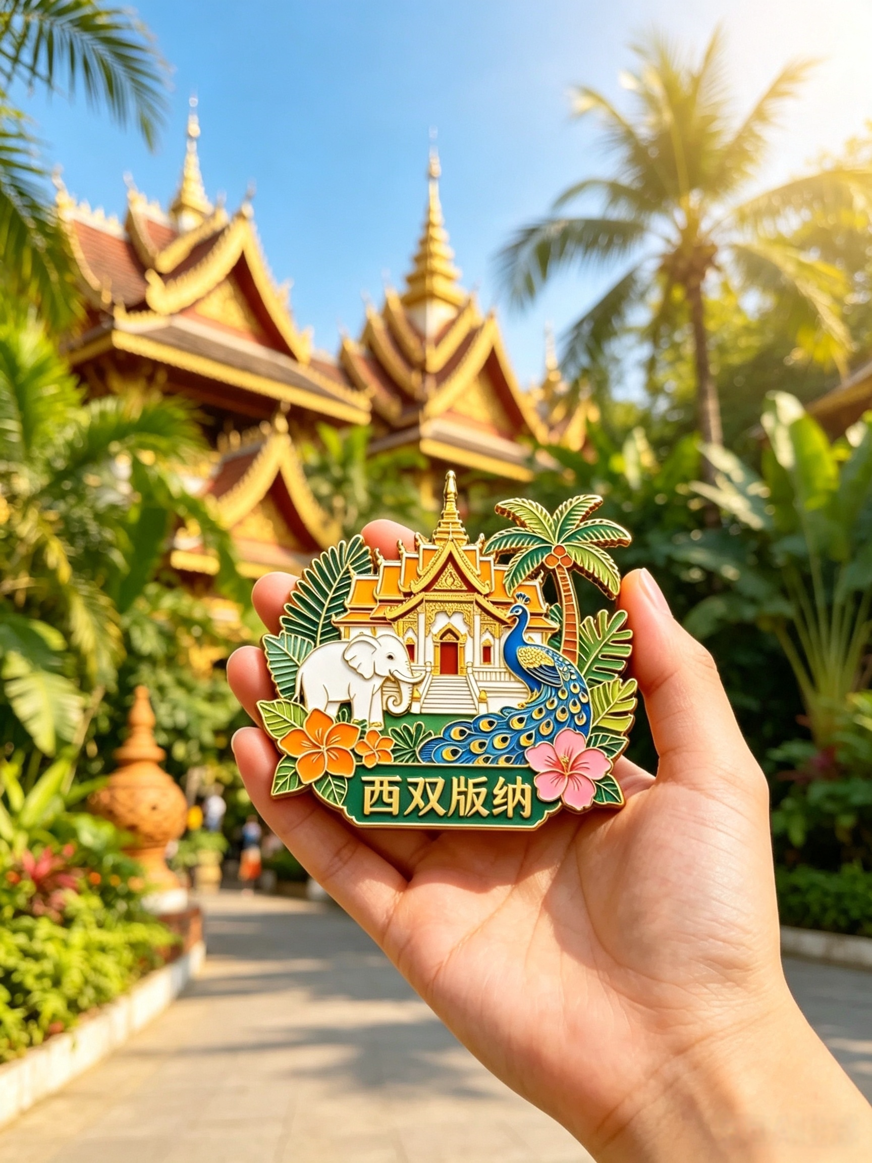 西双版纳金属冰箱贴傣族建筑大象孔雀地标文创云南旅游磁吸纪念品