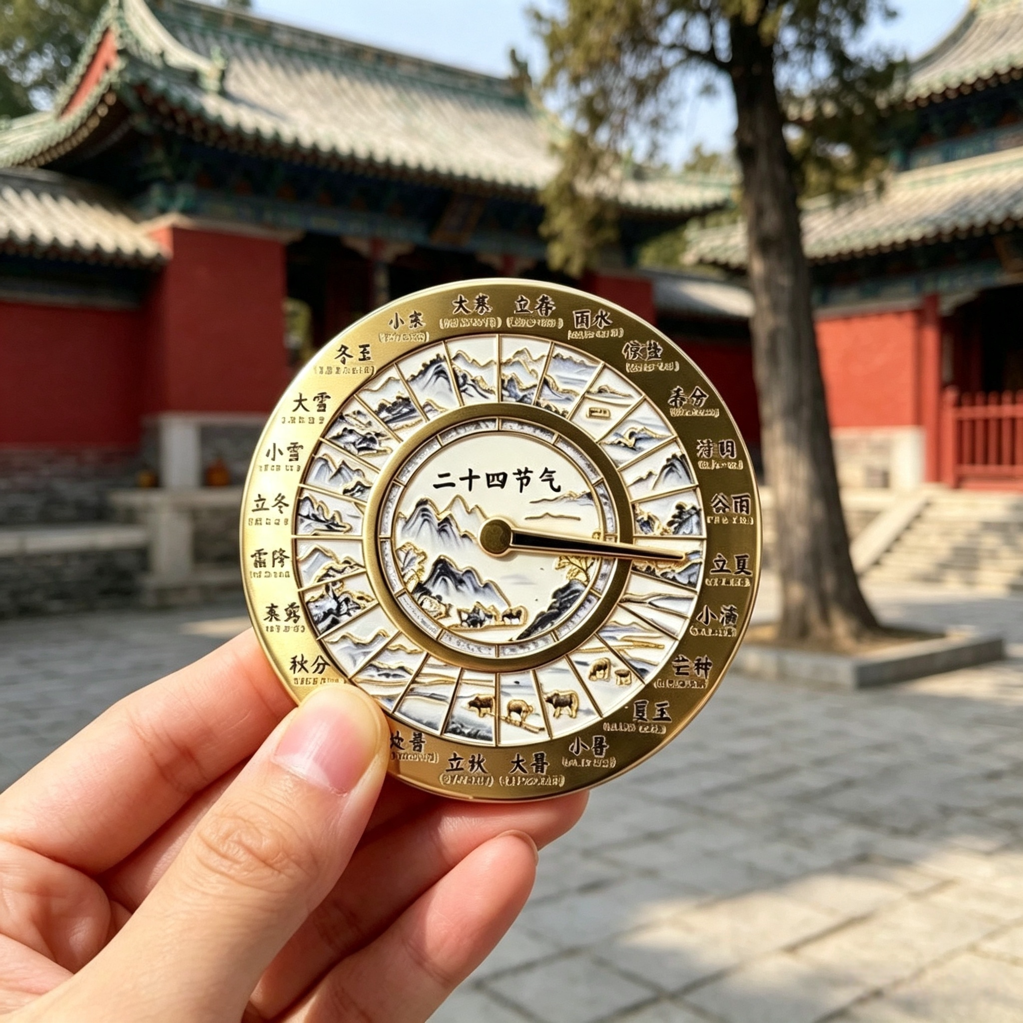 国风二十四节气山水罗盘冰箱贴 可转动复古金属磁吸贴 创意纪念品