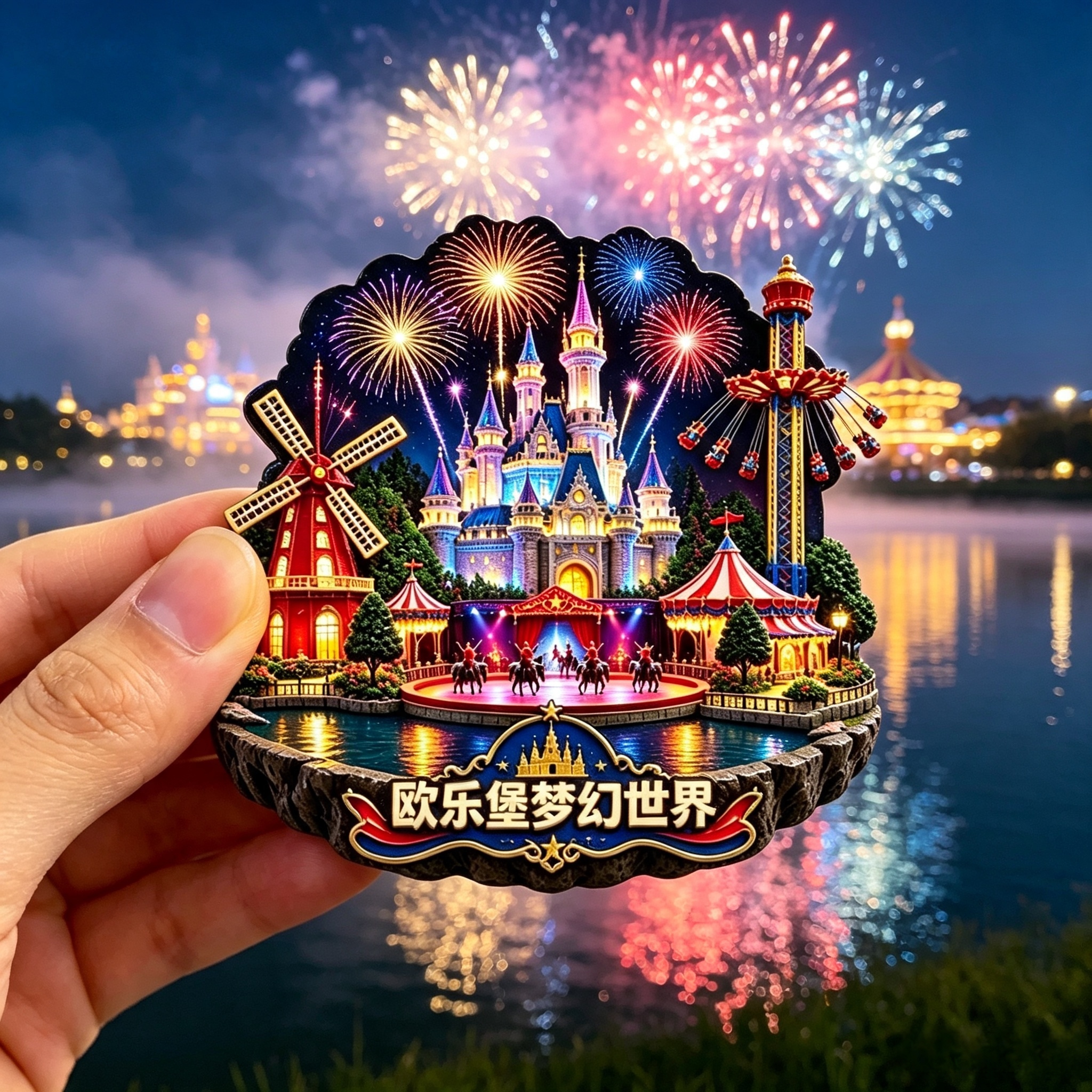 欧乐堡梦幻世界文创冰箱贴 风车飞椅立体磁贴景区旅行收藏纪念品