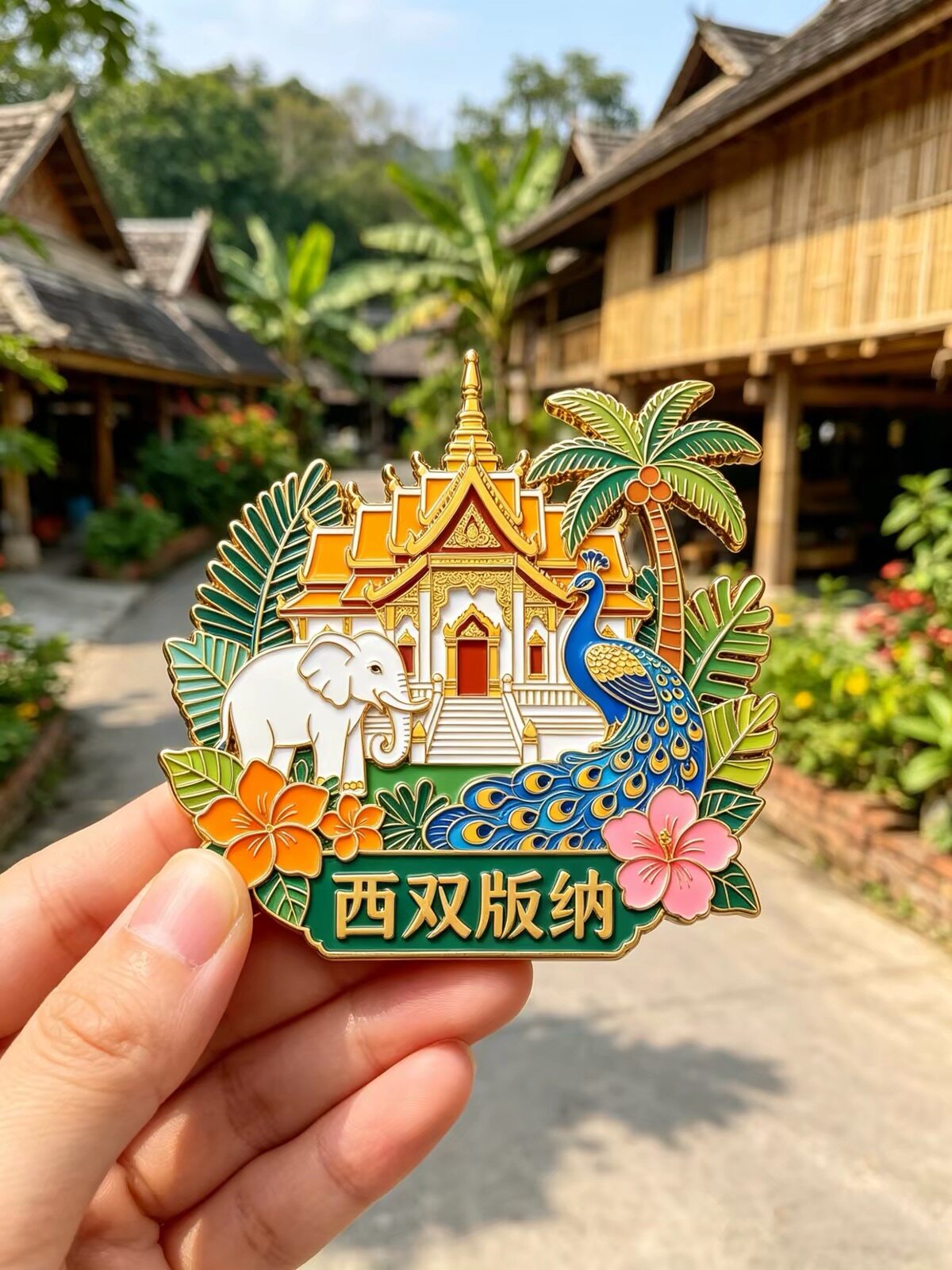 云南傣族西双版纳冰箱贴野象谷曼听公园大金塔旅游特色文创纪念品