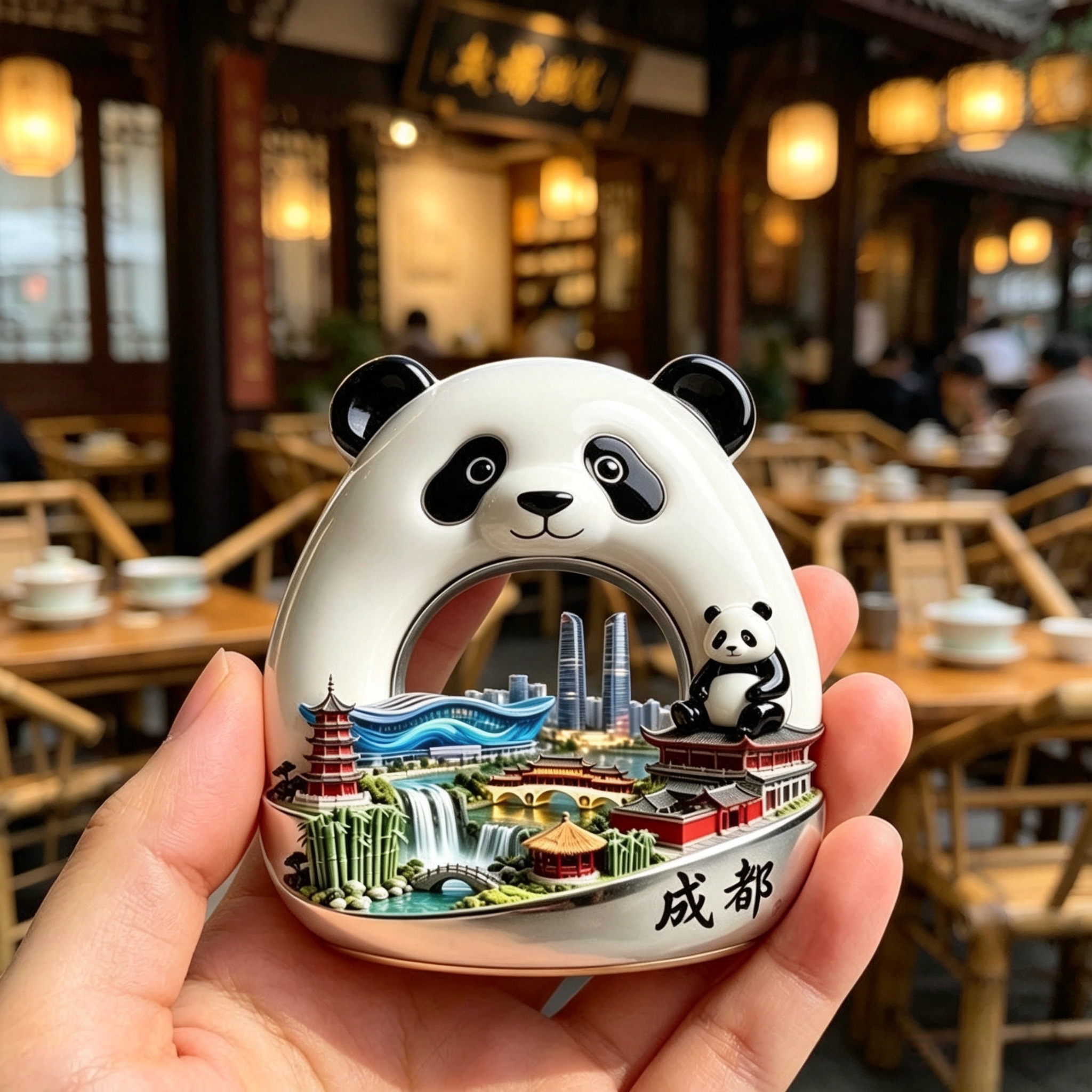 成都特色熊猫文创冰箱贴大熊猫基地地标浮雕磁吸贴出游留念小礼品