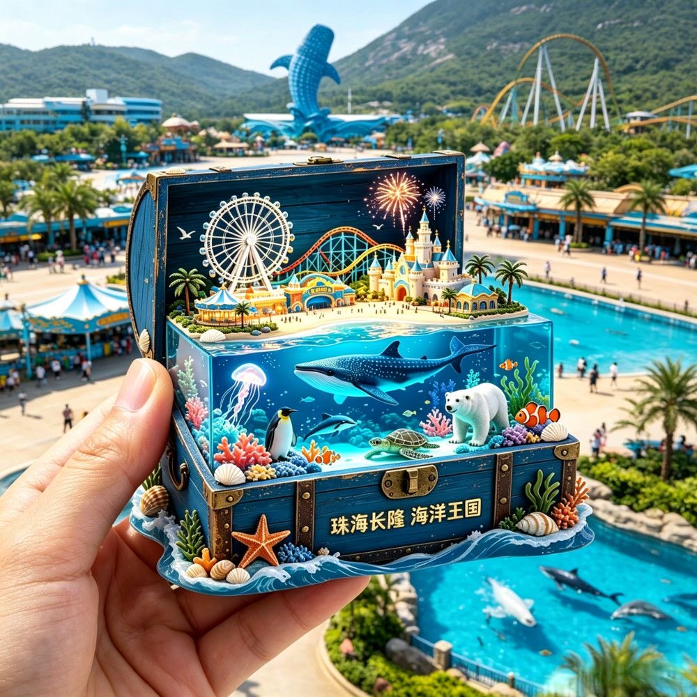 珠海长隆冰箱贴海洋王国宝箱金属摩天轮城堡海底世界景区伴手礼