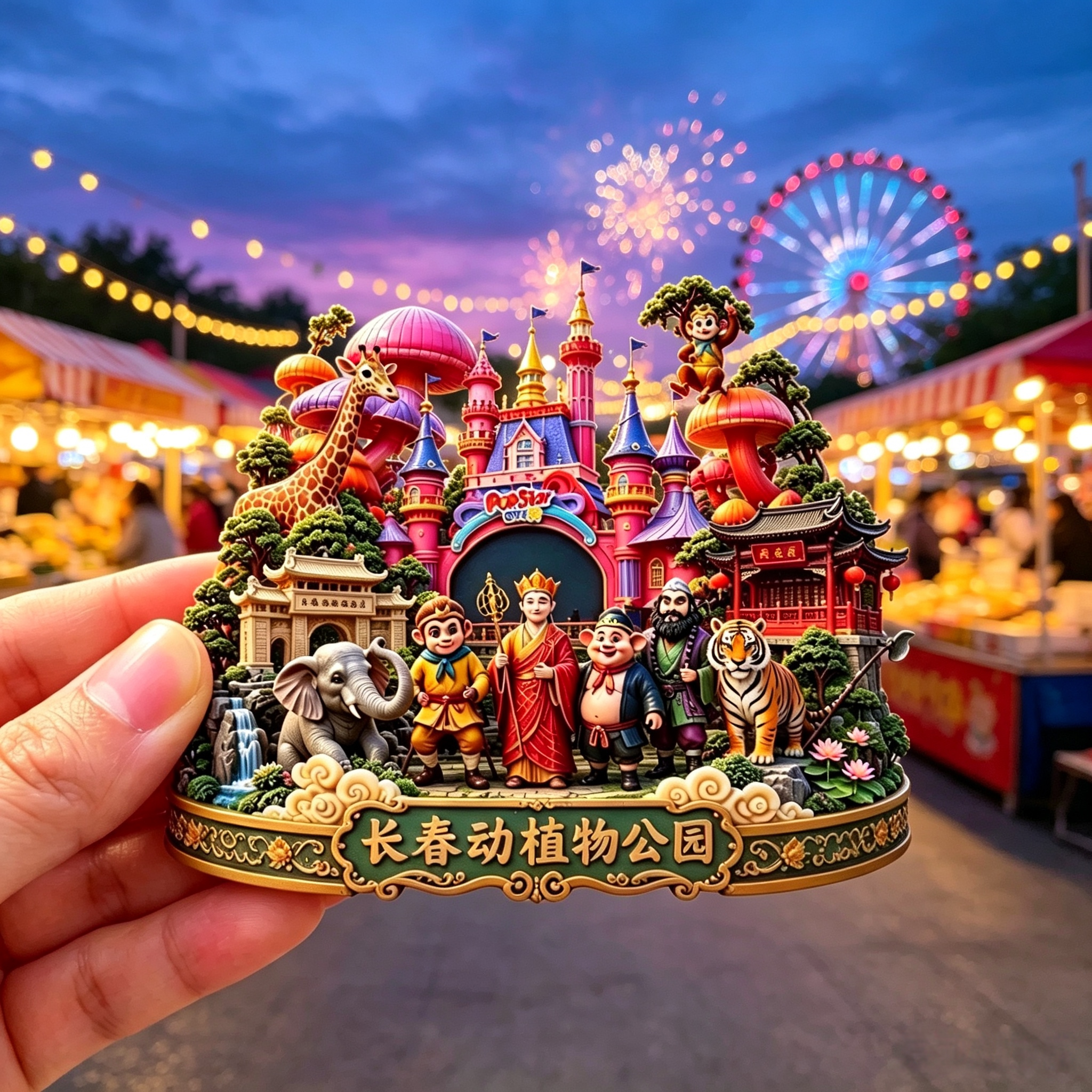 吉林长春动植物园冰箱贴 西游师徒大象老虎立体创意磁贴 景区纪念