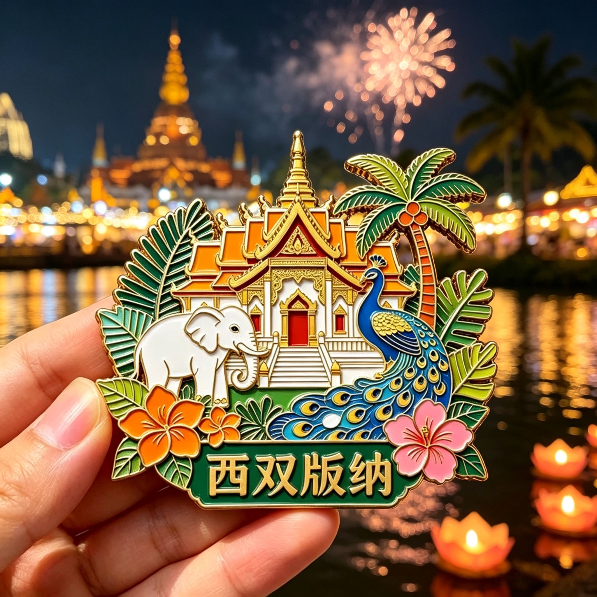 西双版纳金属冰箱贴 云南旅游伴手礼傣王宫大象孔雀文创纪念品