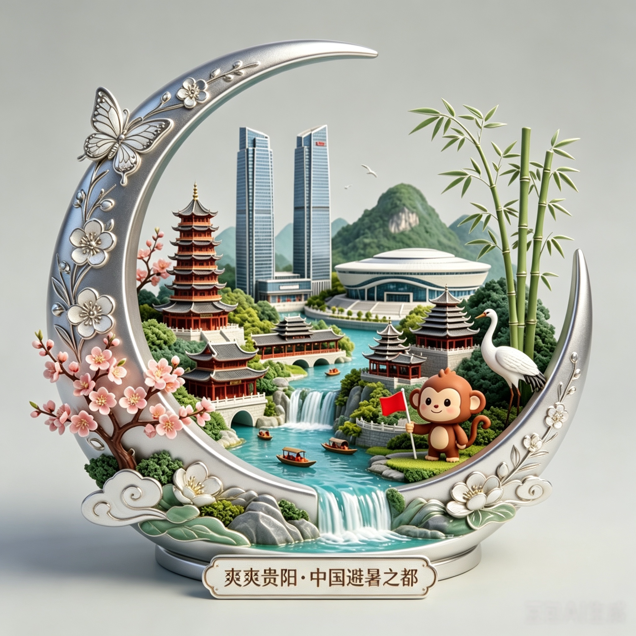 爽爽贵阳冰箱贴3D立体浮雕月牙贵州磁吸金属文创旅游纪念品伴手礼