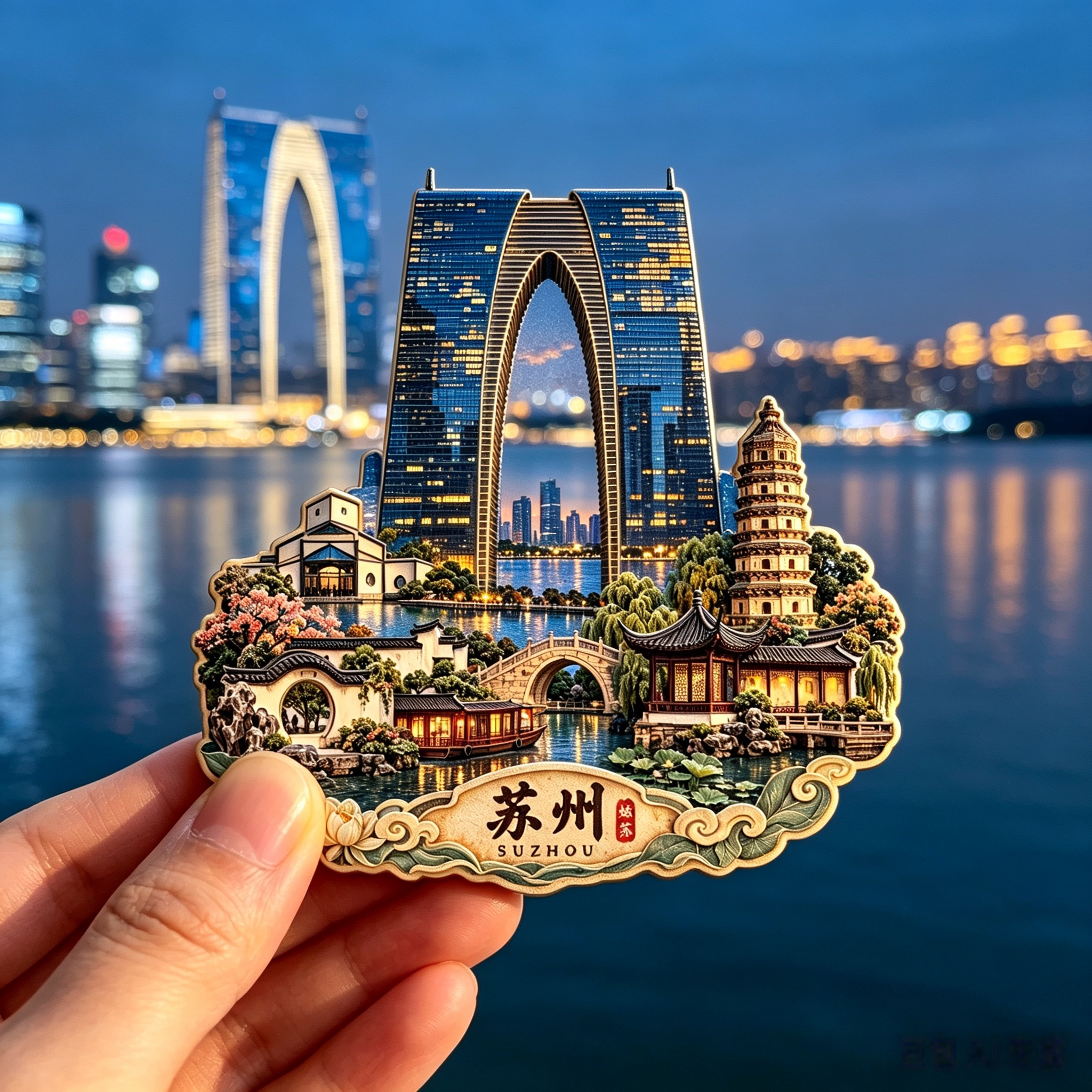 苏州文创冰箱贴 东方之门虎丘塔微缩立体浮雕 姑苏旅游纪念伴手礼