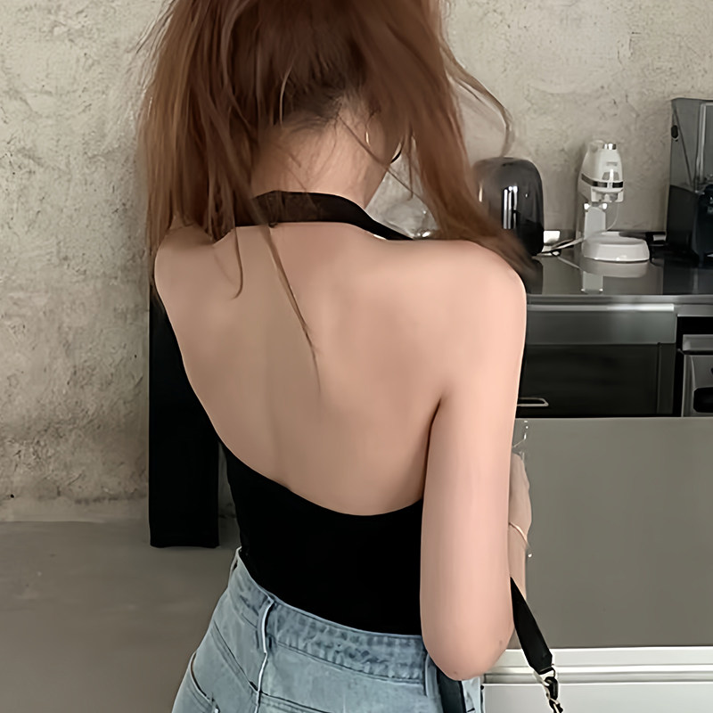 韩版挂脖长款美背内衣一体杯背心内搭胸垫吊带防走光外穿打底上衣