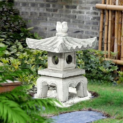 石灯笼庭院造景太阳能石头灯摆件天然青石户外装饰落地灯草坪灯