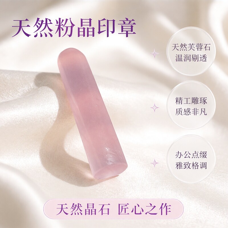 正品粉水晶印章天然石头摆件精致芙蓉石高档男女宝石饰品办公用品