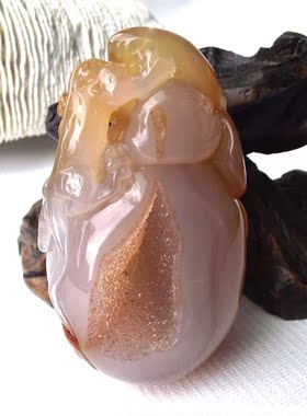 男玉髓冰彩高档文玩把件如意白虎