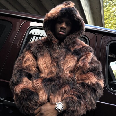 Corteiz 新款 Faux Fur Hoodie 连帽拉链外套男女款咖色长毛夹克