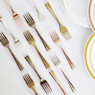 一次性塑料小叉子硬塑烘培甜品叉仿金属迷你蛋糕叉独包餐具50只装