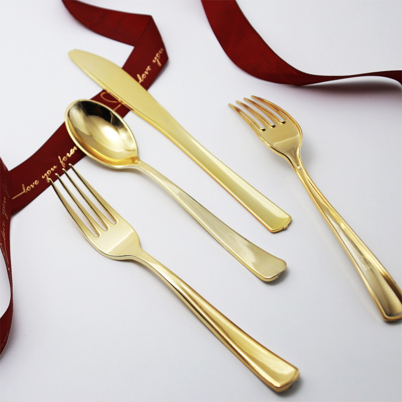 金色牛排刀叉勺一次性加厚塑料独包三件套轻食冷餐茶歇西餐餐具