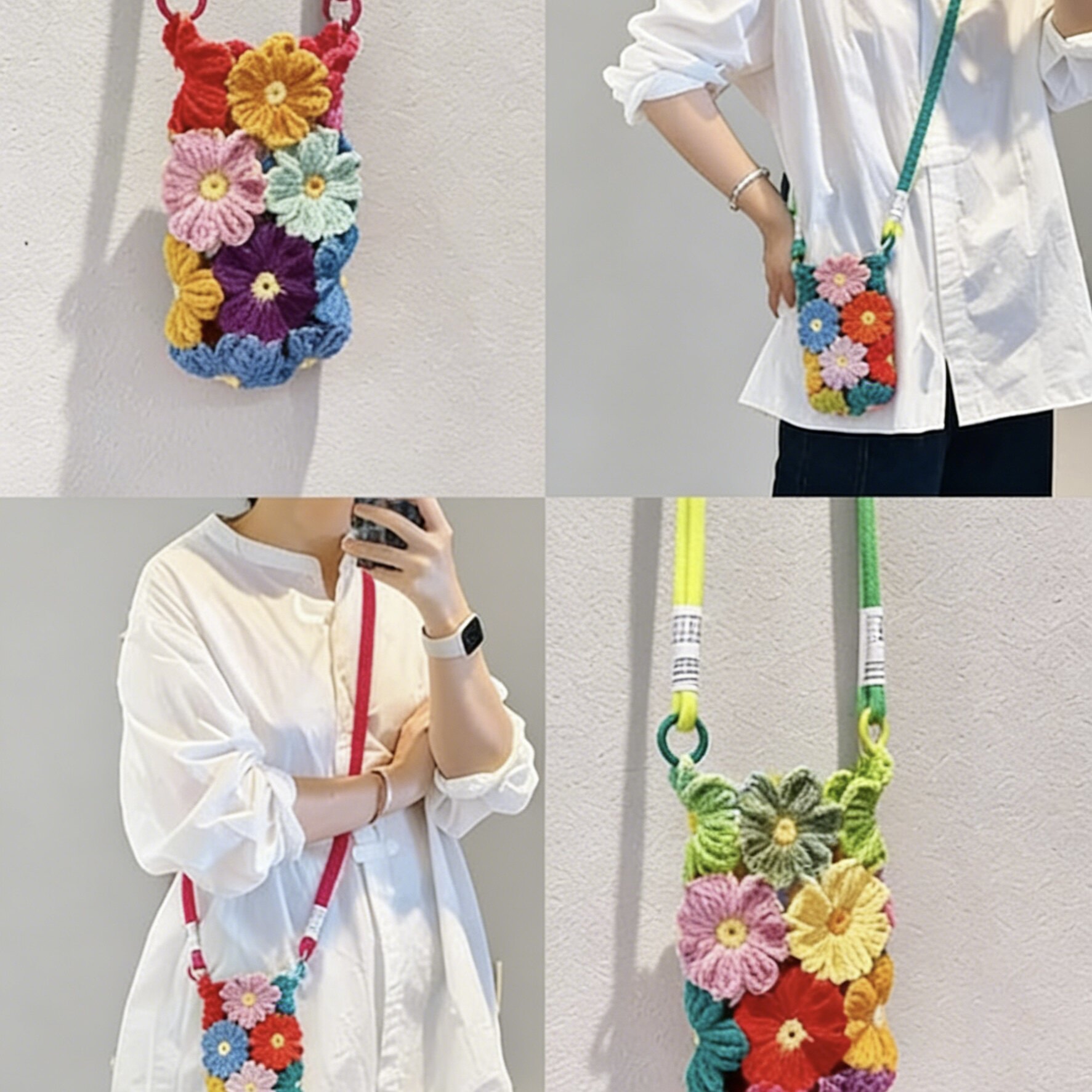 火星花朵拼接包手工编织diy材料包毛线钩针小碎花手机包送闺蜜礼