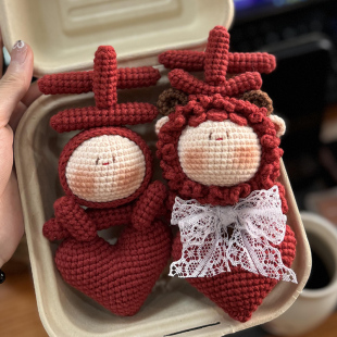 毛线钩织双喜团子玩偶DIY材料包手工自制送礼送闺蜜编织结婚礼物
