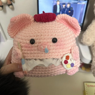 猪猪纸巾盒手工钩织挂件毛线编织玩偶送朋友礼物DIY材料包