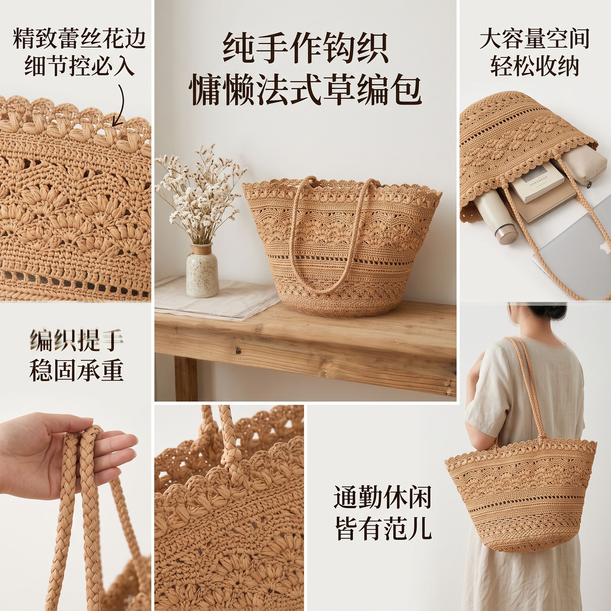 手工钩织蕾丝大容量托特材料包