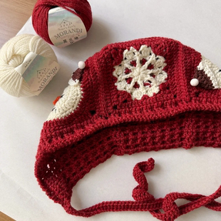 雪宝小红帽手工钩织冬天保暖毛线帽子好看可爱氛围感DIY材料包