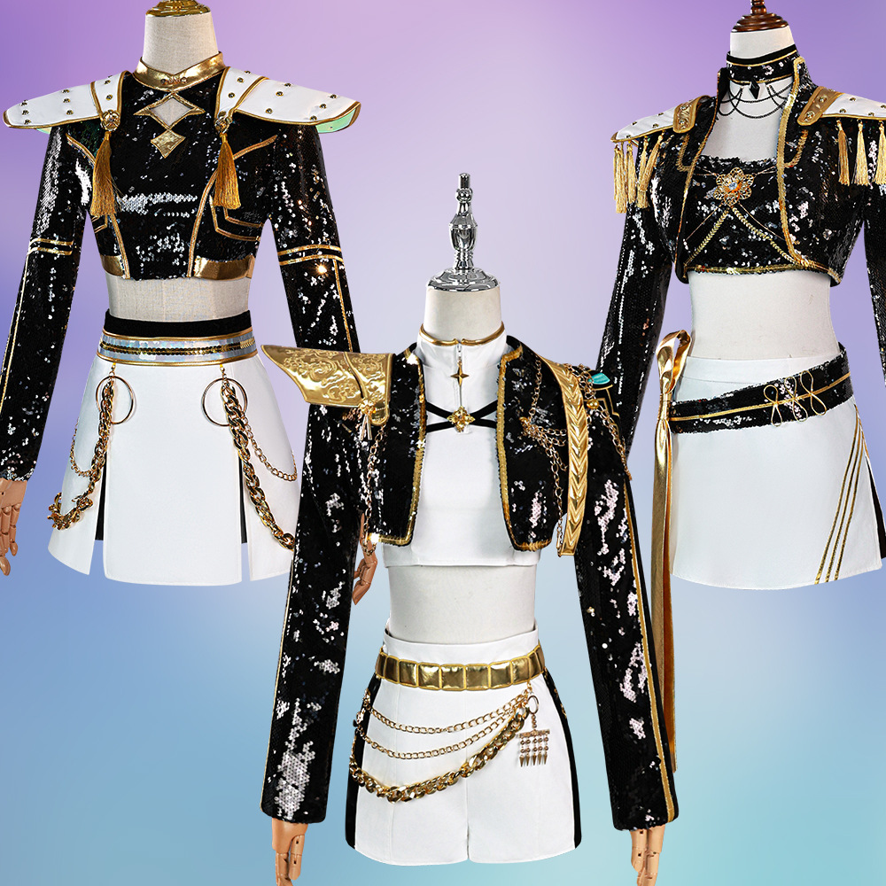 Kpop猎魔女团cos服Golden打歌服佐伊鲁米米拉黑金cos成人儿童码