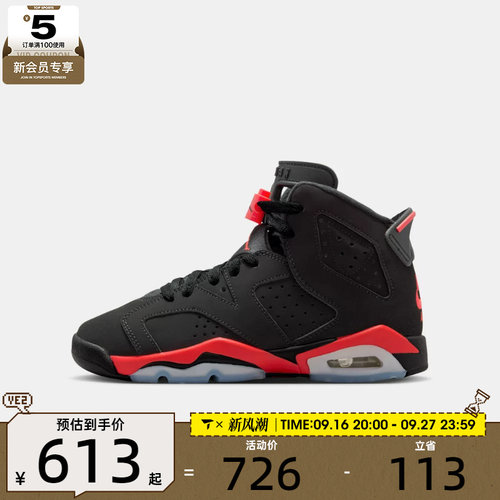 NIKE耐克儿童AIR JORDAN 6 RETRO运动训练篮球鞋IQ1275-001