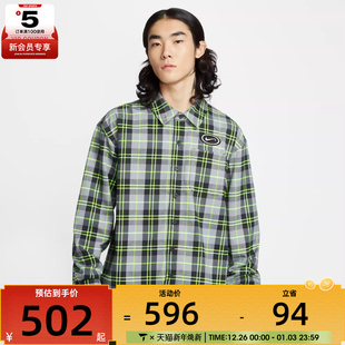 070 HV0257 NIKE耐克男子运动休闲复古宽松格子翻领长袖 衬衫