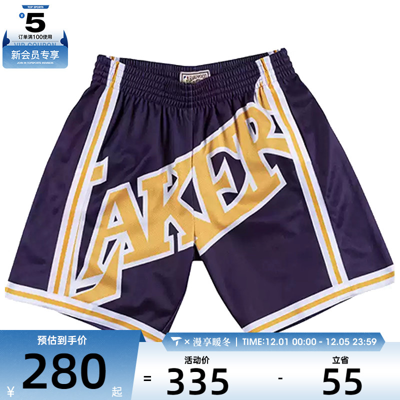 Mitchell&Ness湖人队BigFace网眼篮球裤休闲运动短裤球裤男