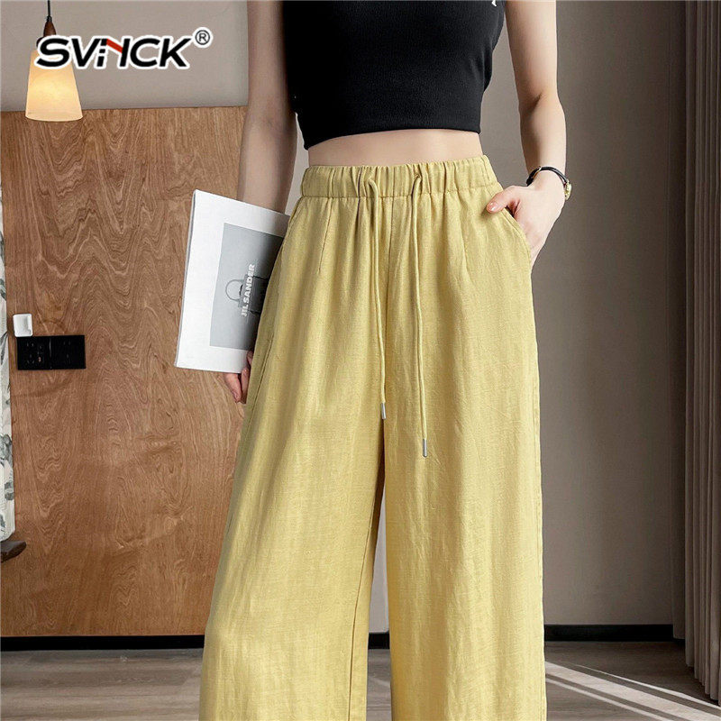 冰丝棉麻阔腿裤女2026夏季薄款新款垂感莱赛尔天丝亚麻黄色裤子