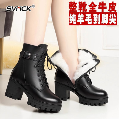 全牛皮棉靴子大棉鞋女冬加绒加厚