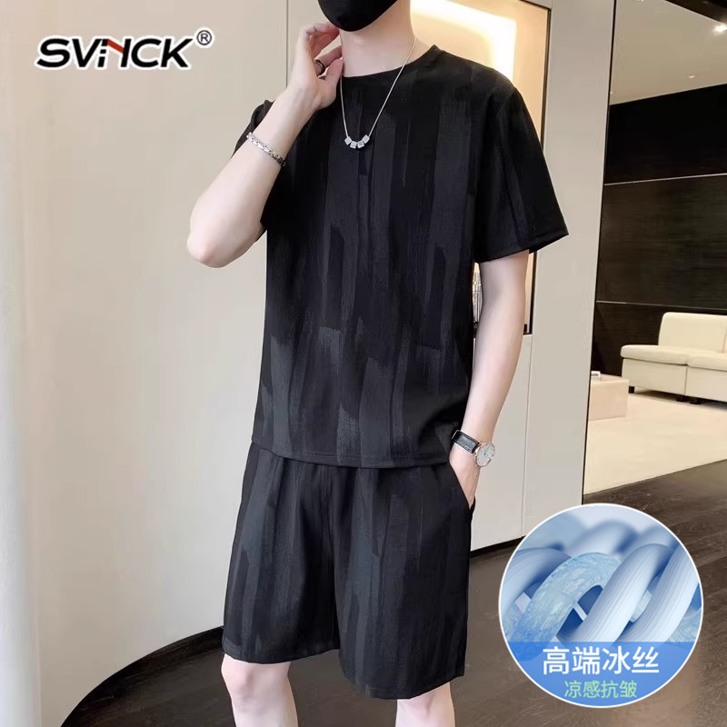 SVNCK高级感休闲套装冰丝T恤男士2024夏季潮流痞帅穿搭短袖运动服