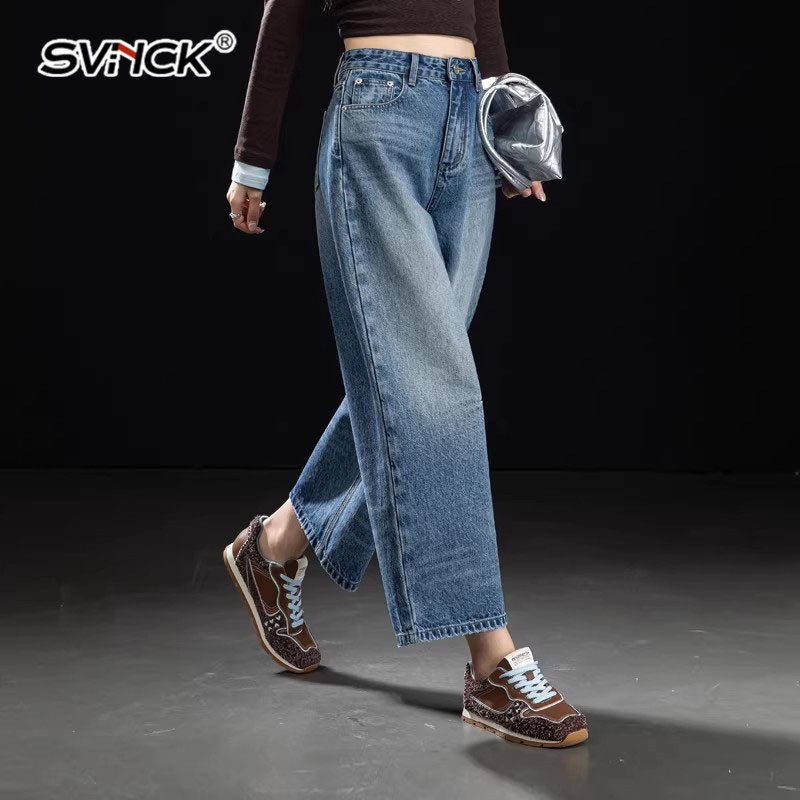 高端阔腿牛仔裤女2026春秋新款宽松直筒裤女小个子简约休闲九分裤