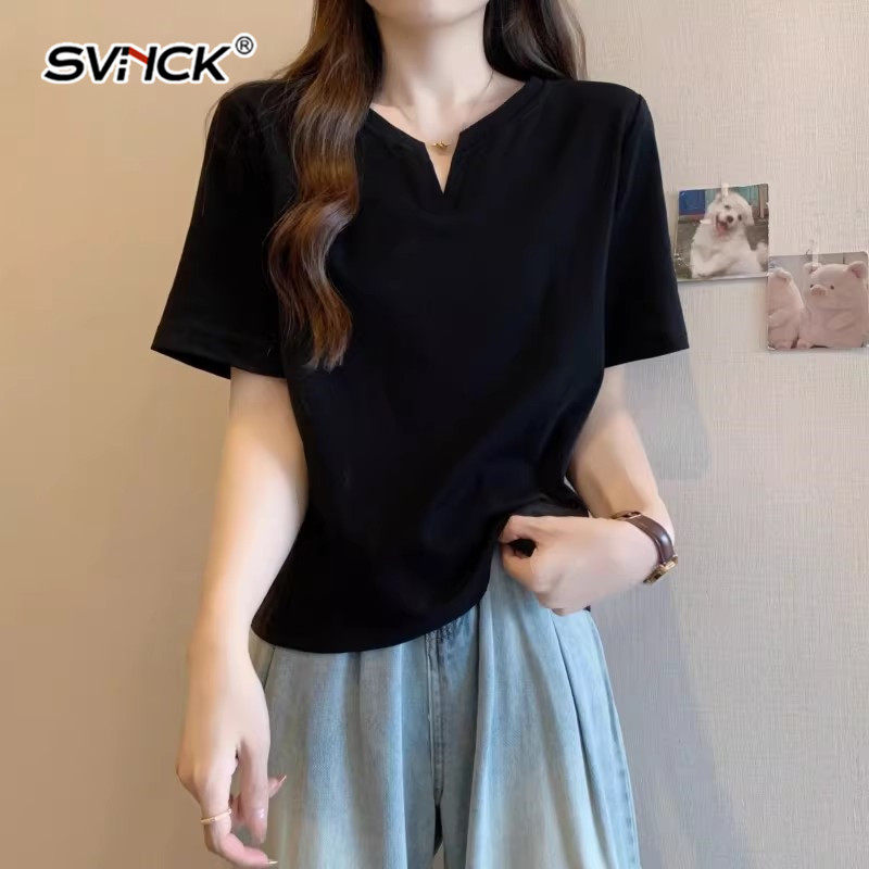 纯棉短袖T恤女2026新款夏季韩版修身百搭打底衫外穿小V领半袖上衣