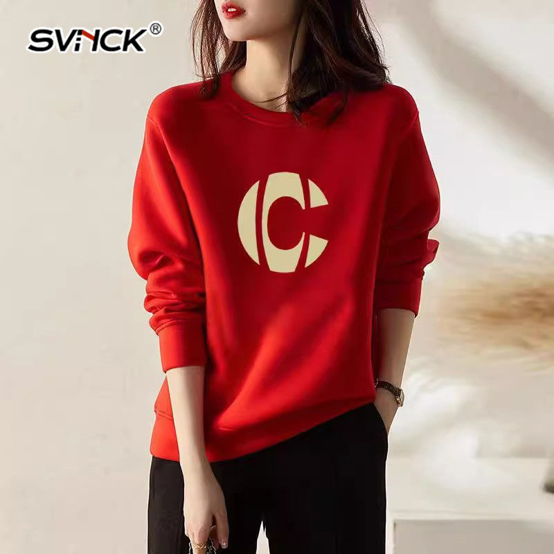 纯棉卫衣女圆领2025新款T恤宽松休闲打底衫韩版长袖秋冬加绒上衣