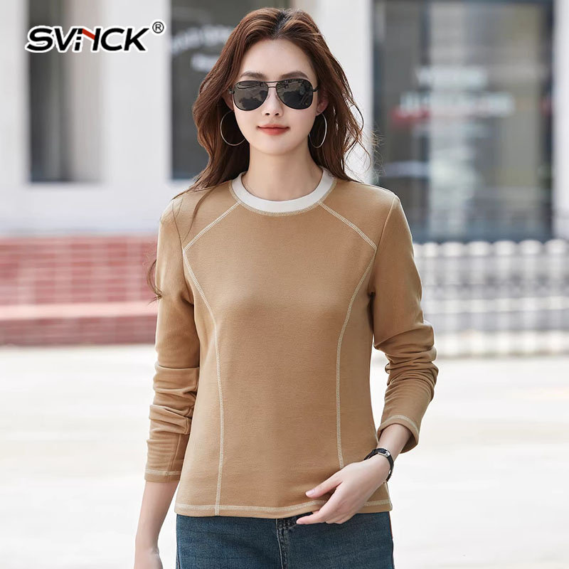 双面德绒T恤女长袖2026春秋新款圆领打底衫女宽松内搭可外穿